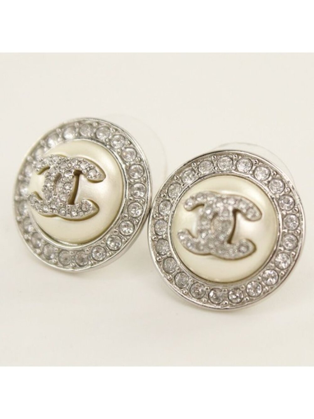 Chanel Rhinestone CC Logo Earrings Metal